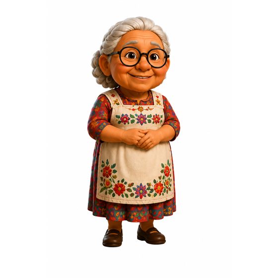 Abuela Rosa con su delantal bordado